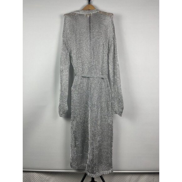 Meshki SilverShimmer Catalina Longline Knit Metallic Carigan Swim Coverup Size L - Picture 7 of 9
